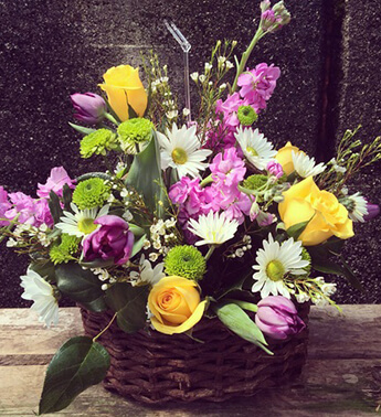 Spring Basket of Yellow & Purple